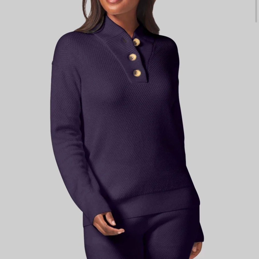 Tommy John Sweater knit lounge henley sweater in deep well navy. Thick and cozy
